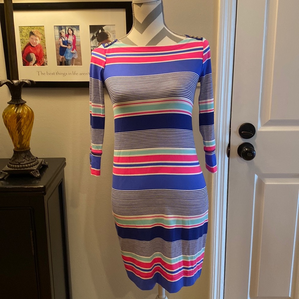 Lily Pulitzer Sophie true blue Kaleidoscope jungle stripe dress